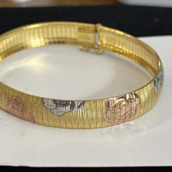 18KT Plated Sterling Silver Floral  Tri-Tone Bangle Bracelet MSRP: $450 - Picture 2 of 6